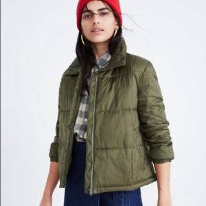 Madewell olive green puffer jacket